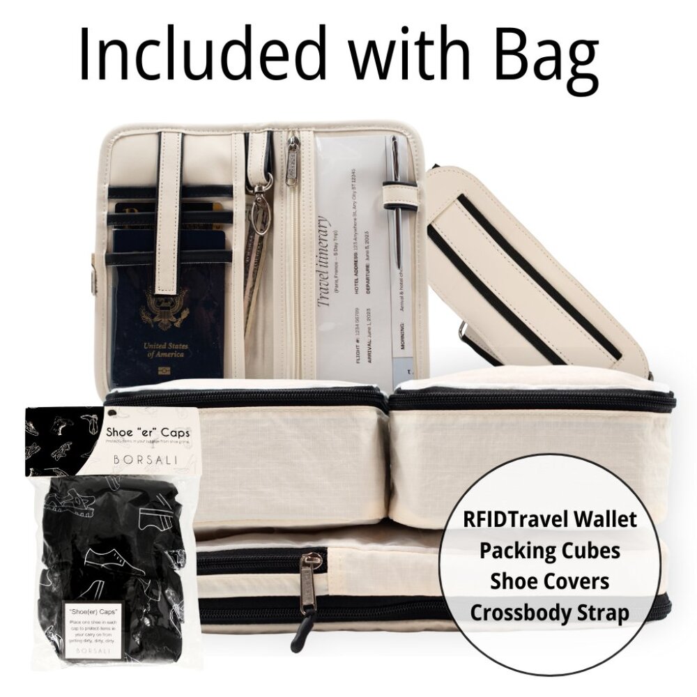 Carry on Vegan Leather Duffel with Travel Wallet, Packing Cubes, Shoe Covers - Picture 3 of 9